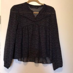 Navy blue patterned peasant top